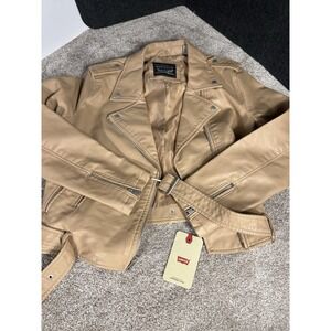 NWT Levi Strauss Women's Size XL Brown Faux Leather Jacket Warm Moto Cross Style